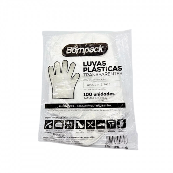 Luva plástica descartável transparente