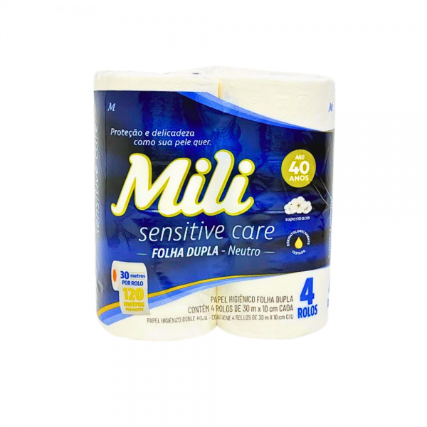 Papel higiênico Mili Dual Sensitive Care folha dupla 4x30mts