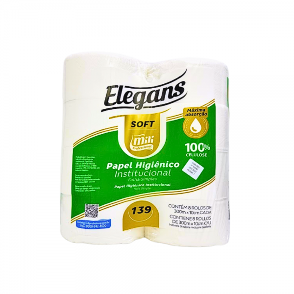 Papel higiênico institucional Mili Elegans Soft 8x300mts