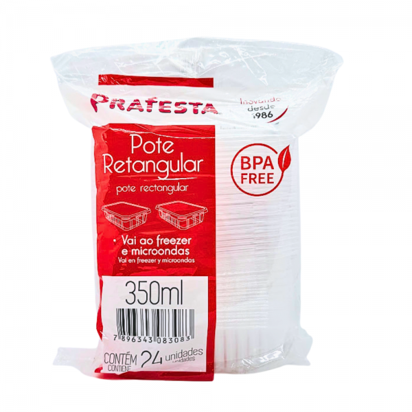 Pote plástico retangular freezer e microondas 350ml Prafesta