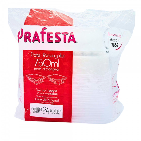 Pote plástico retangular freezer e microondas 750ml Prafesta