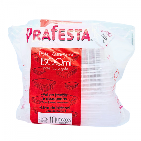 Pote plástico retangular freezer e microondas 1500ml Prafesta