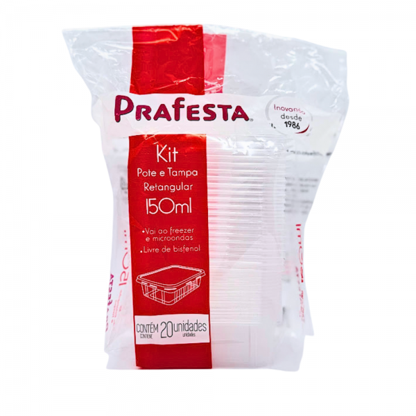 Pote plástico retangular freezer e microondas 150ml Prafesta