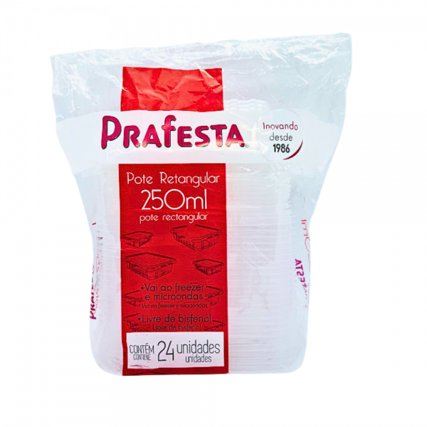 Pote plástico retangular freezer e microondas 250ml Prafesta