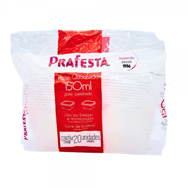 Pote plástico quadrado freezer e microondas com lacre 150ml Prafesta