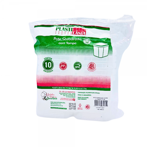 Pote quadrado com lacre freezer e microondas 220ml Plastilania