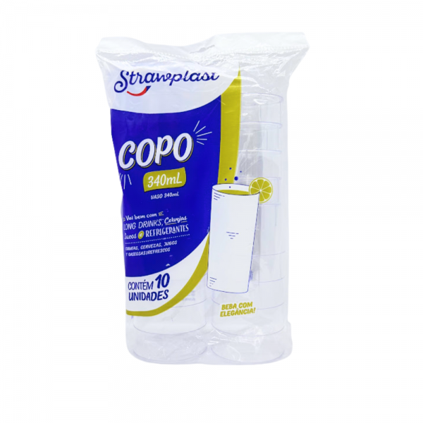 Copo plástico acrílico Long Drink 340ml Strawplast