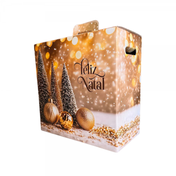 Caixa Natal grande pinheiro ouro 40x40x22cm