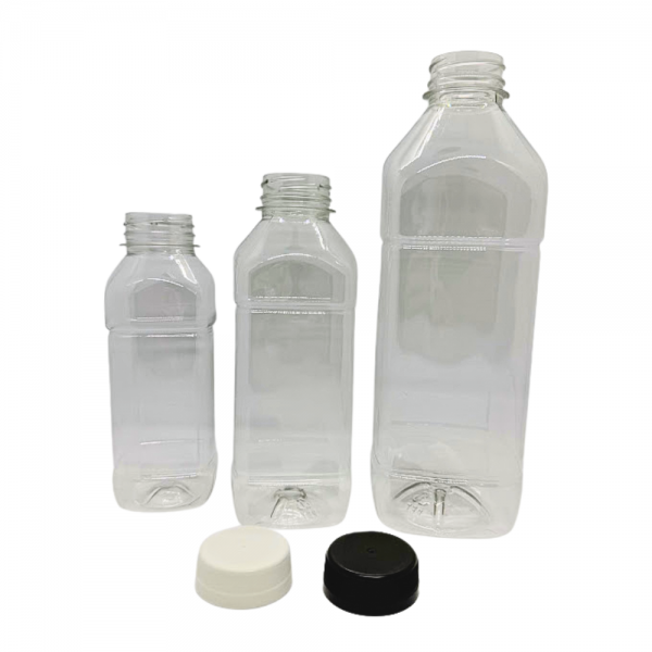 Garrafa Plástica Quadrada PET Transparente – 300ml, 500ml e 1.000ml