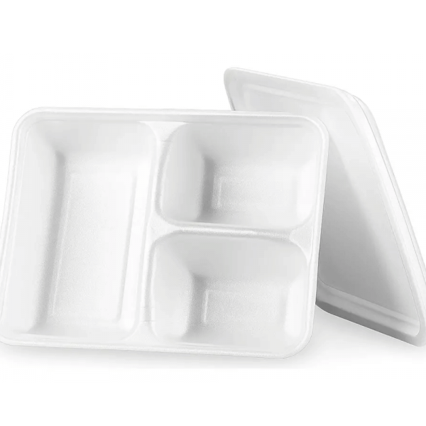 Marmitex de isopor com 3 divisórias DM90 retangular Darnel